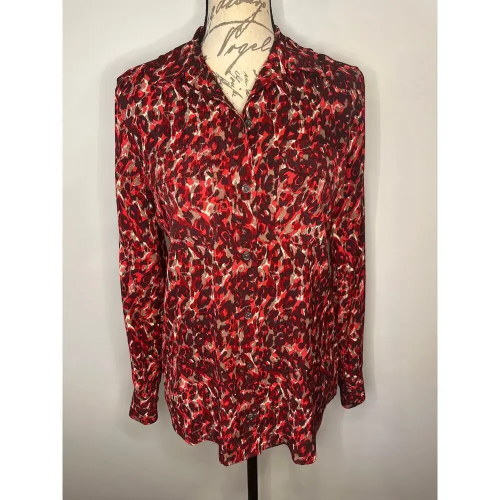Equipment Femme button front collared dressy blouse shirt top slim fit XS